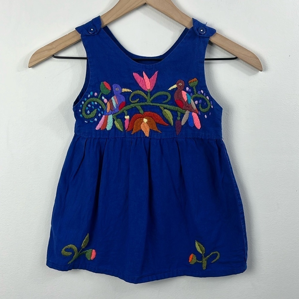 Unbranded Handmade Girls Embroidered Floral Button Closure Dress